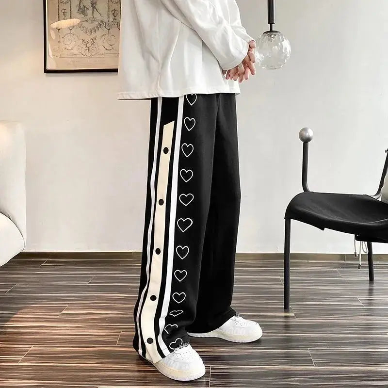 Harajuku Wide leg Sweatpants Oversize Men Side Button Baggy Pants Casual Sport Split Basketball Women Track Trousers