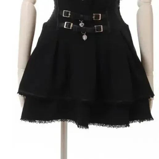 Mini Cake Skirts Womens Jupe Fairy Bandage Lolita High Waist Y2k Aesthetic Sweet Lace Gothic