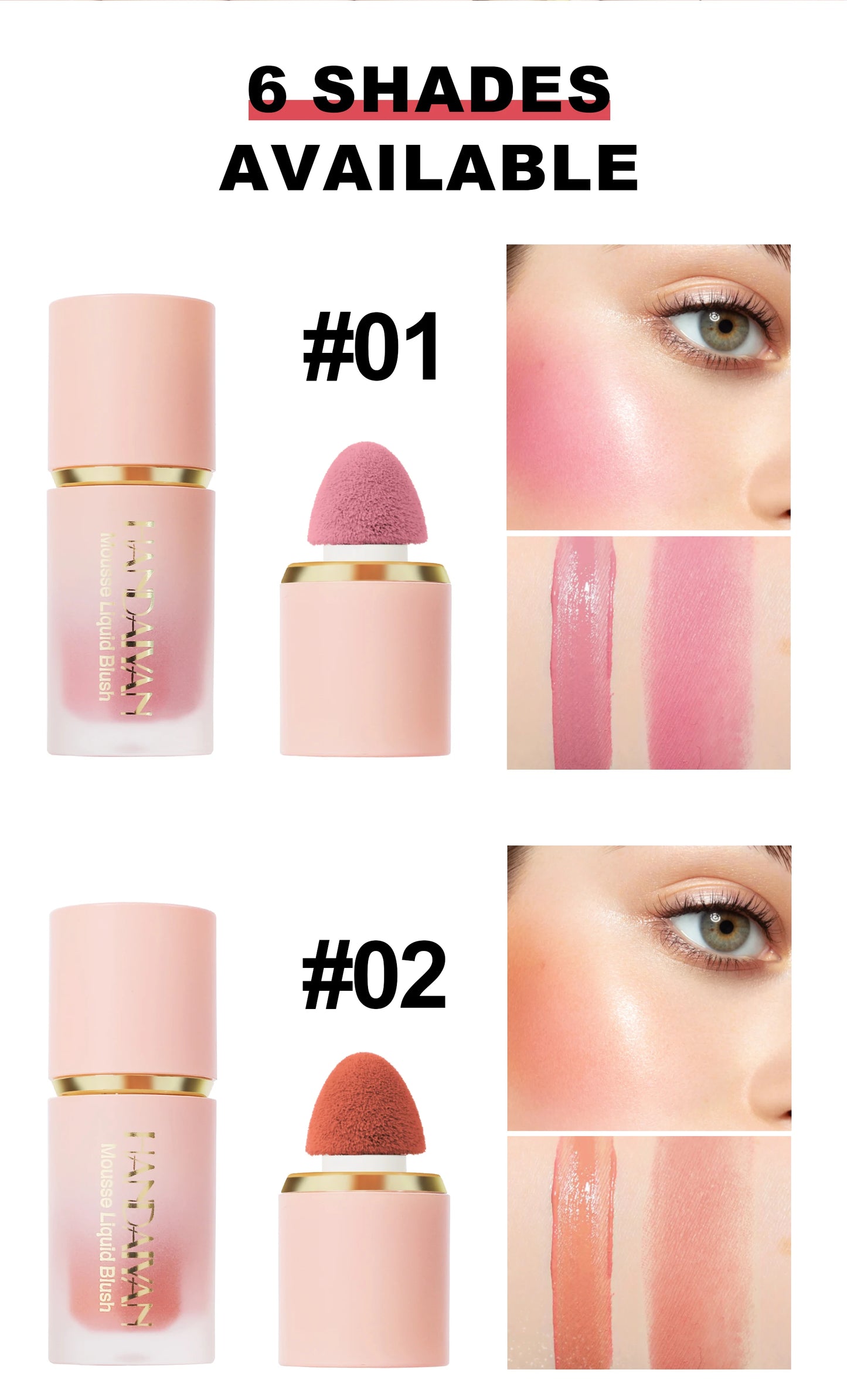 Handaiyan Matte Glitter Face Liquid Blusher Smooth Cheek Blush Highlighter Stick Rouge