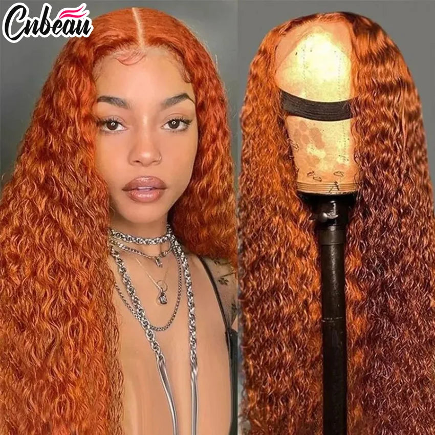 30 Inch Orange Ginger Deep Wave Human Hair Wig 13x4 13x6 HD Lace Curly Wave