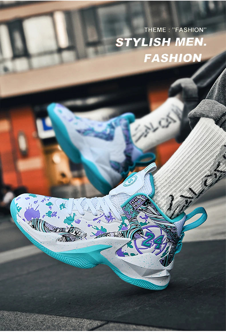 Men's Basketball Breathable Outdoor Shoes Fashion Graffiti Training Shoes