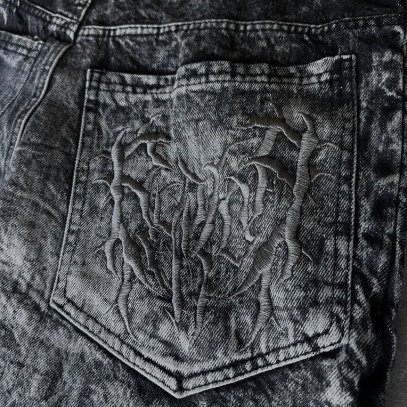 Gothic Retro Oversized Baggy Fit Unisex Mopping Pants Y2K Spider Embroidered Patch Hip Hop Streetwear