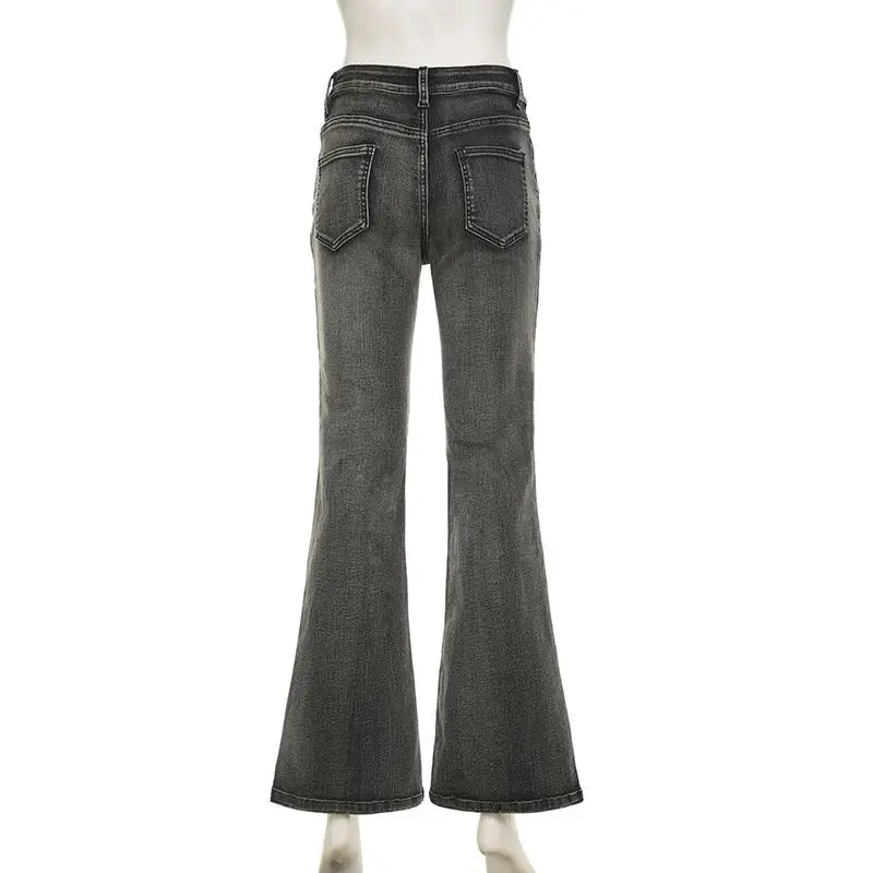 Beaded Embroidered Micro Slim Flare Jeans Street Y2k