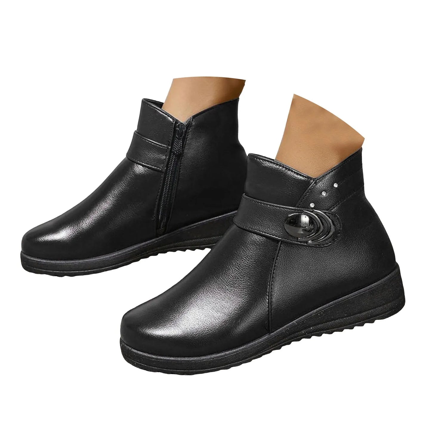 Square Heel Pu Boot Plus Size Comfortable Round Toe Ankle Boots Low Heel Brown / 36 / United States Brown / 37 / United States