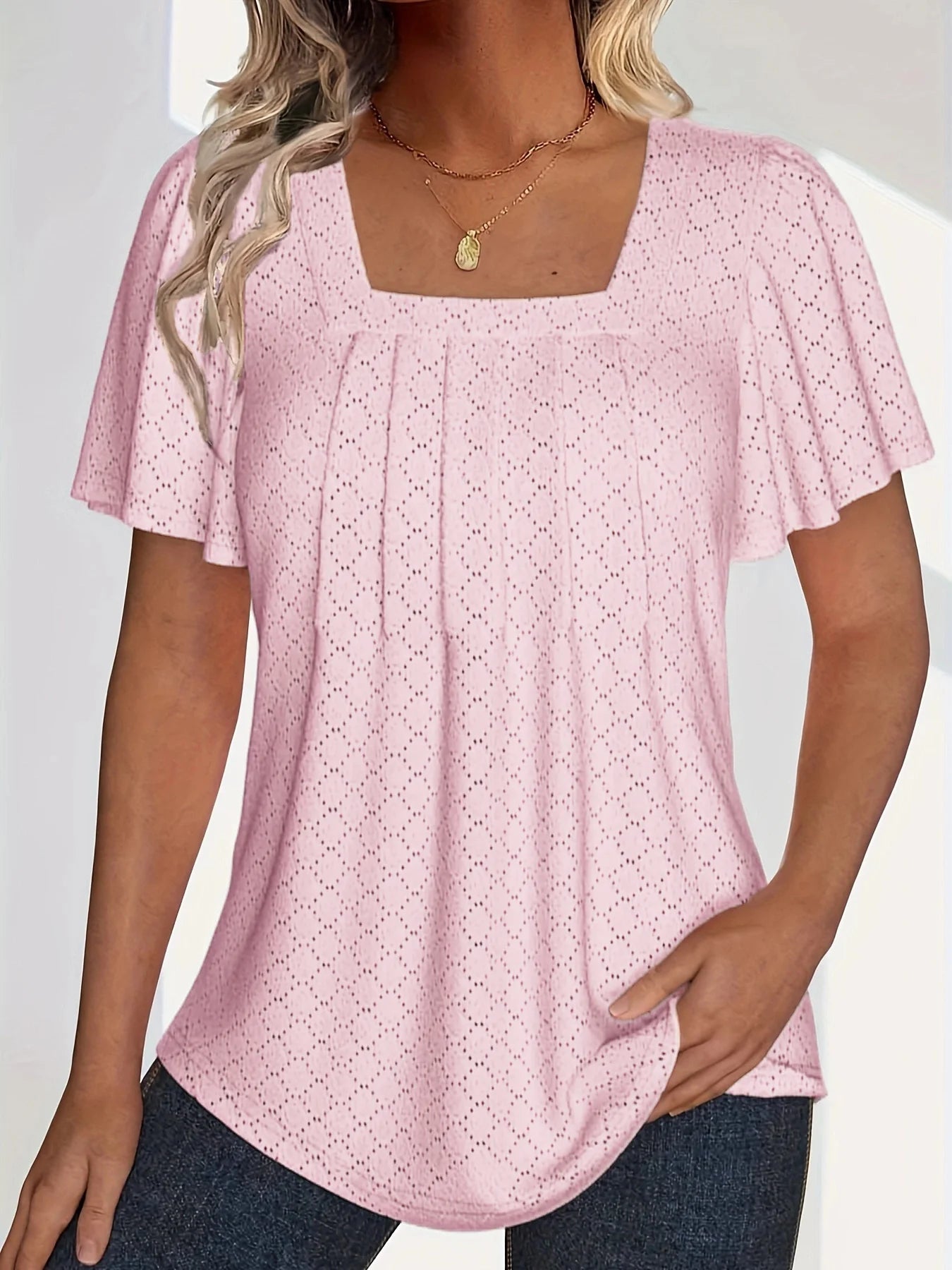 Plus size spring and summer fashionable and elegant hollow tops for women