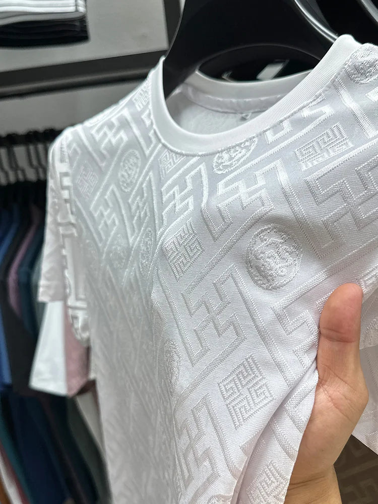 Silk Breathable Short Sleeve Men O-neck Top Cool Comfortable T-shirt