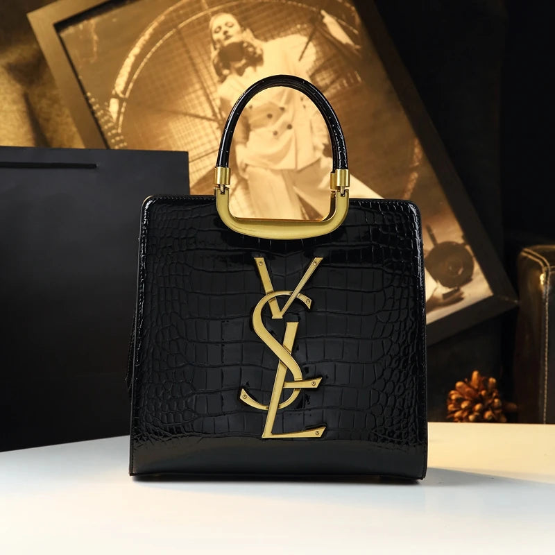 High-grade light luxury handbag Tote bag women's crocodile print single shoulder crossbody bag black Burgundy black-Burgundy-