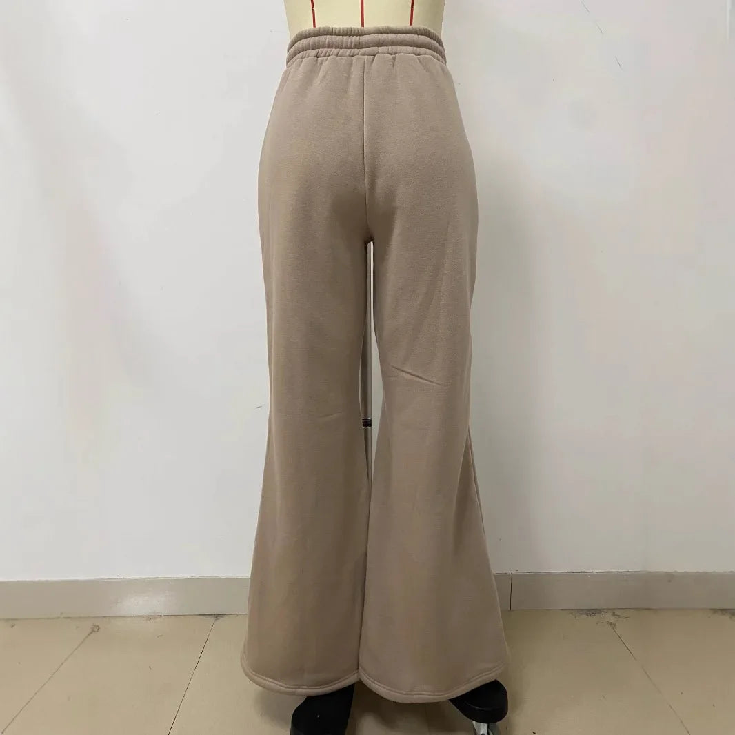 Basic Zipper Adjust Hole Women Wide Leg Loose Joggers Pants Fall Winter Active Loose Sporty Sweatpants