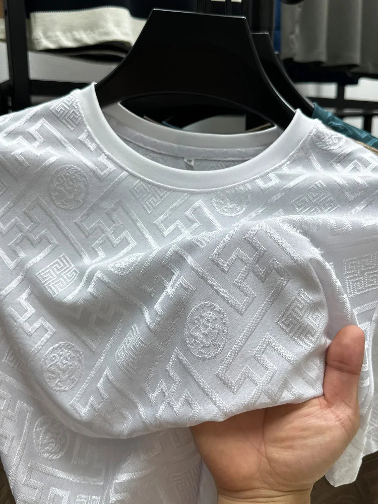 Silk Breathable Short Sleeve Men O-neck Top Cool Comfortable T-shirt