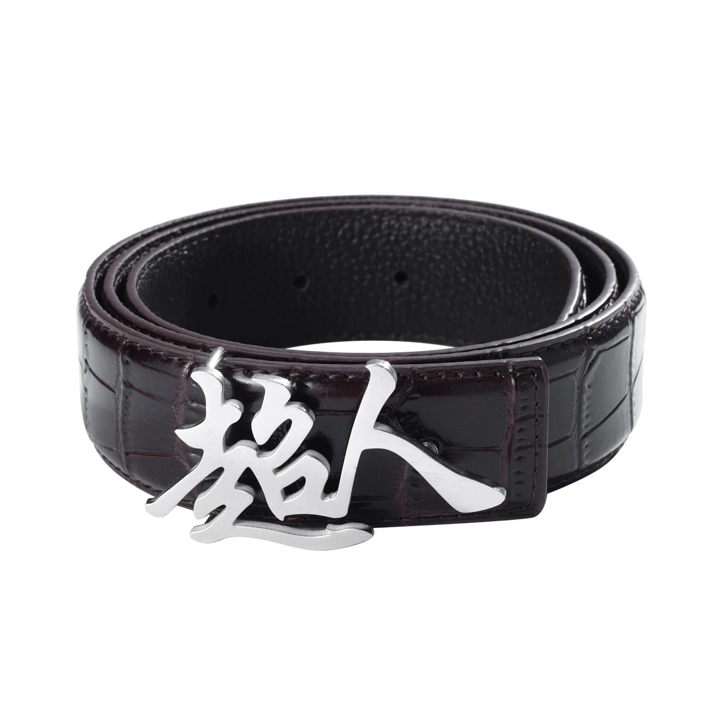 Personalized Customized Multi -language Text Belt Buckle Crocodile Pattern Pu Leather
