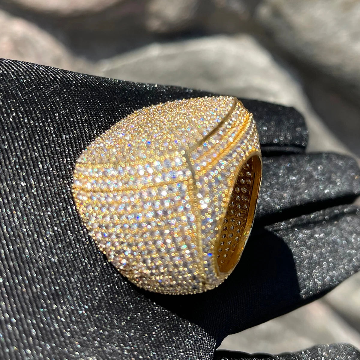Bubble Letter Iced Out Ring for Men Real Gold Plated Prong Setting Copper CZ Stones