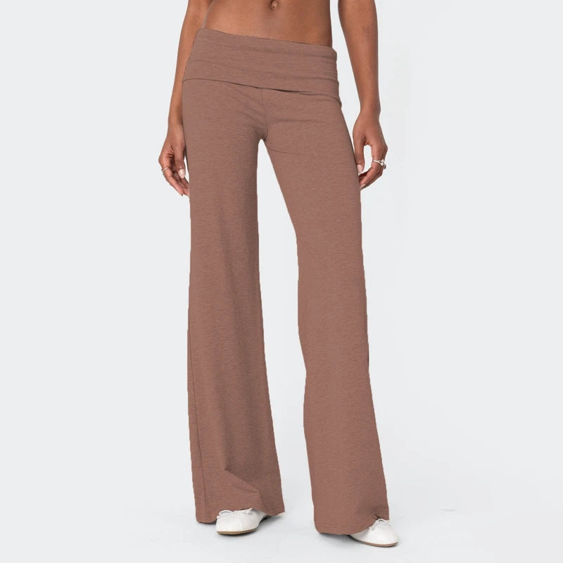 Casual Wide Leg Sweatpants Fold Over Low Rise Flare Yoga Lounge Pants