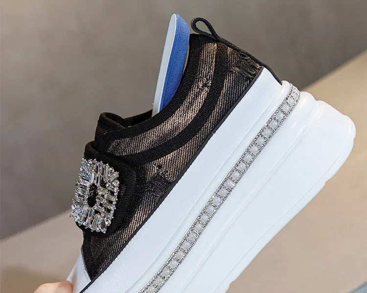Denim Platform Wedge Genuine Leather Casual Comfy High Brand Chunky Sneakers Hidden Heels Shoes