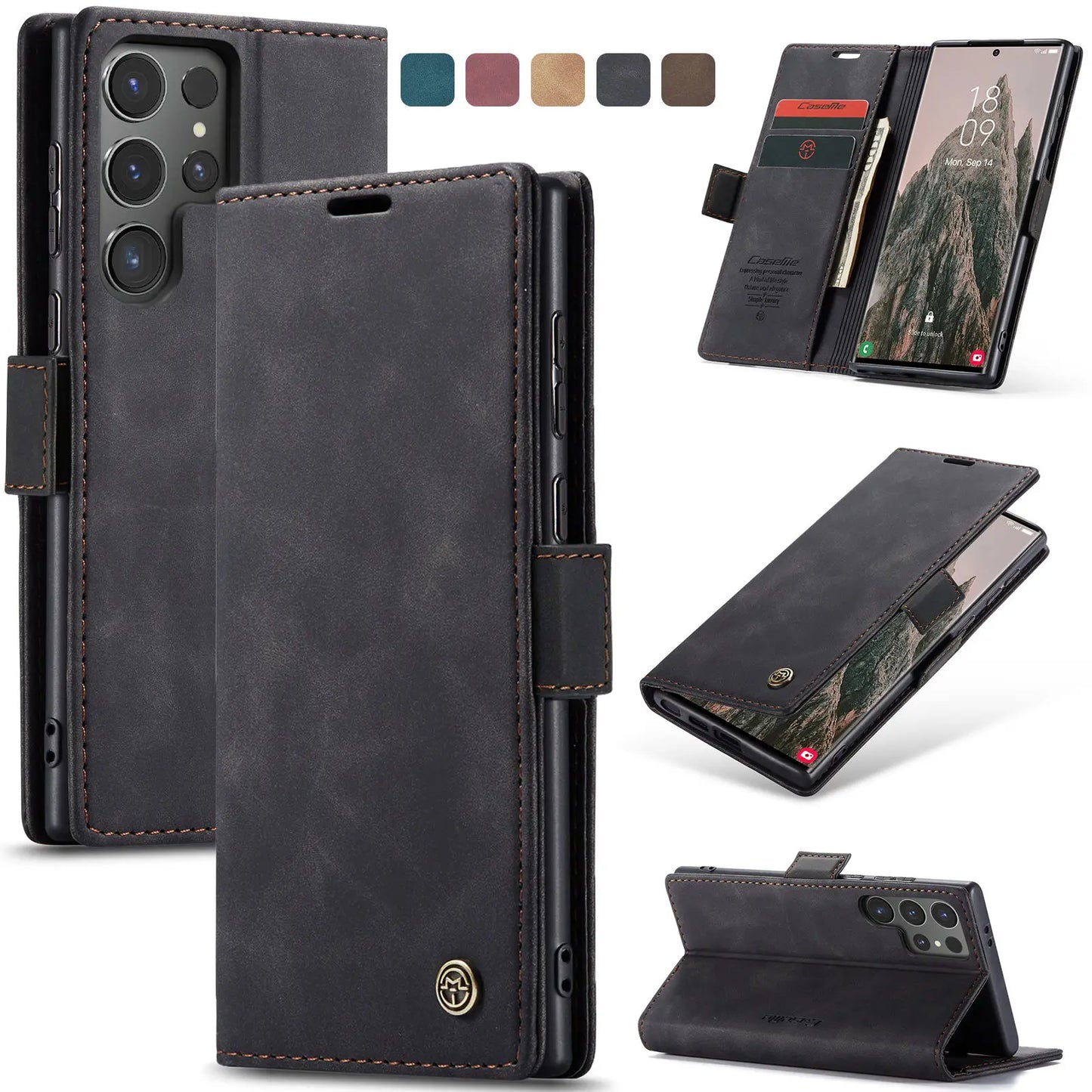 Flip Wallet Case for Samsung Galaxy S24 Ultra S24 Plus S24, Leather Magnetic Folio Cover with Card Holder Shockproof For Galaxy S24 Plus / Blue / United States For Galaxy S24 Plus / Black / United States