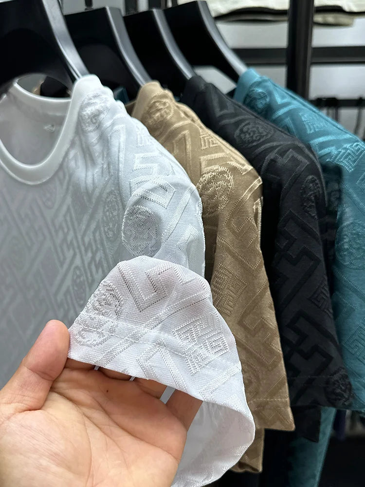 Silk Breathable Short Sleeve Men O-neck Top Cool Comfortable T-shirt