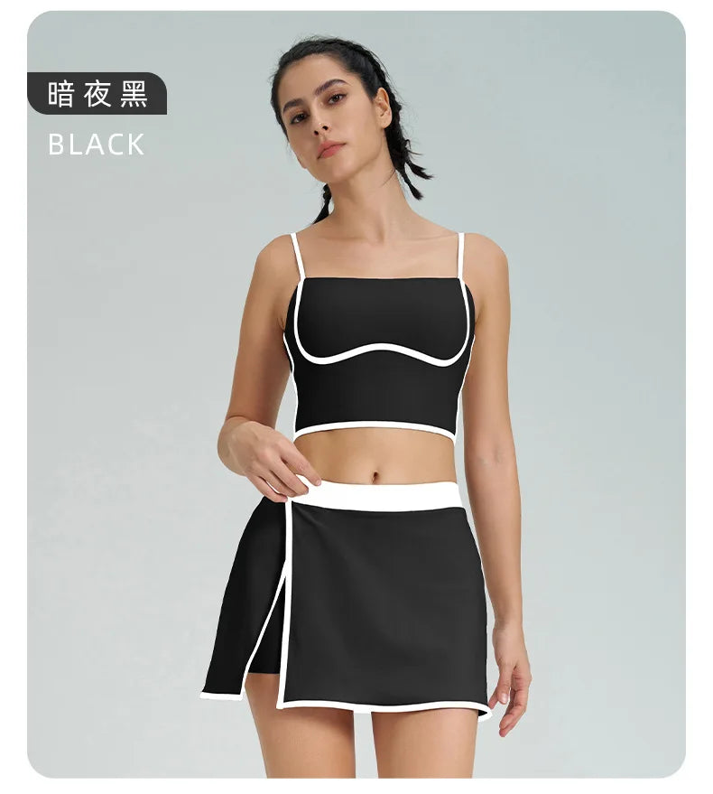 1/2PCS Yoga Set for Women Tennis Outfits Sports Bra Badminton Skirts Workout Sportswear Running Gym Wear Athletic Suits