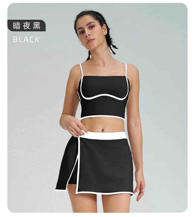 1/2PCS Yoga Set for Women Tennis Outfits Sports Bra Badminton Skirts Workout Sportswear Running Gym Wear Athletic Suits - Fashionqueene.com