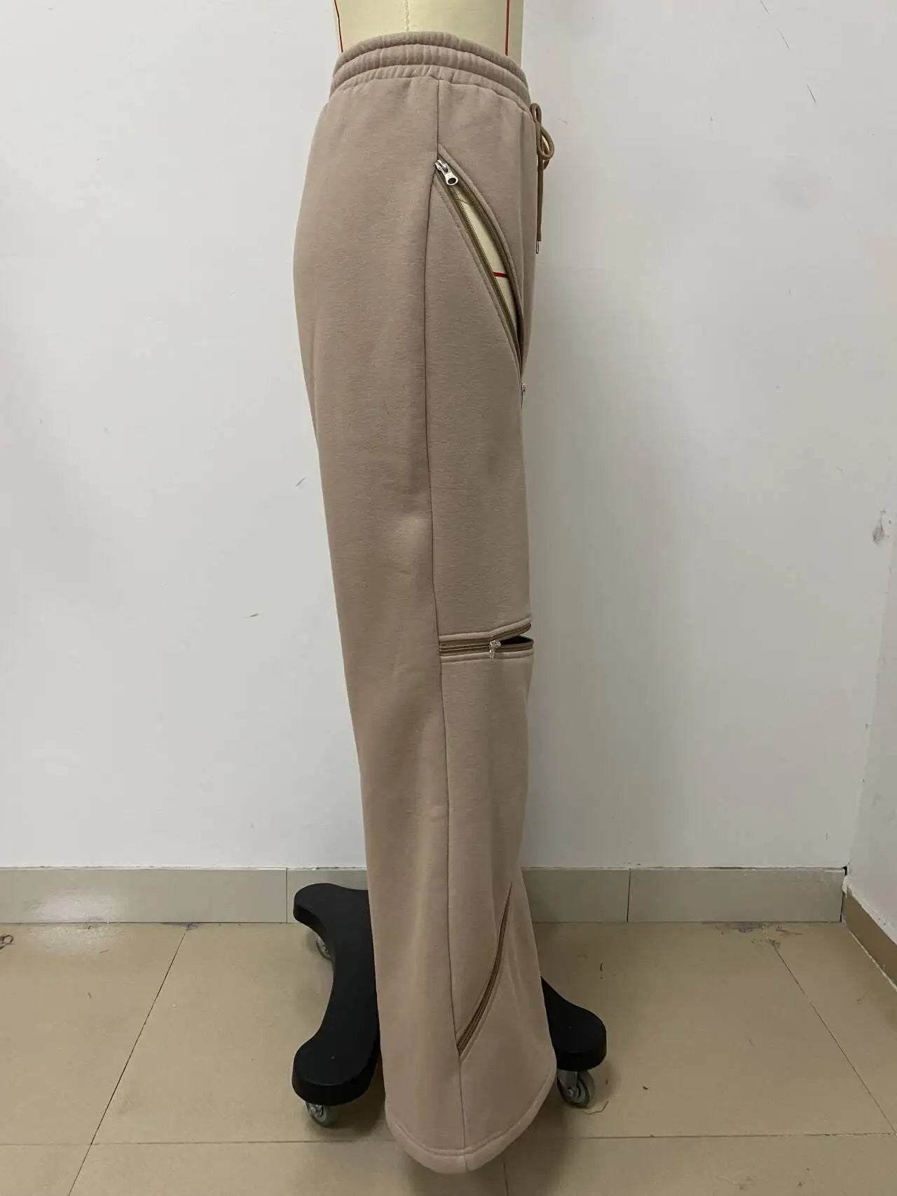 Basic Zipper Adjust Hole Women Wide Leg Loose Joggers Pants Fall Winter Active Loose Sporty Sweatpants