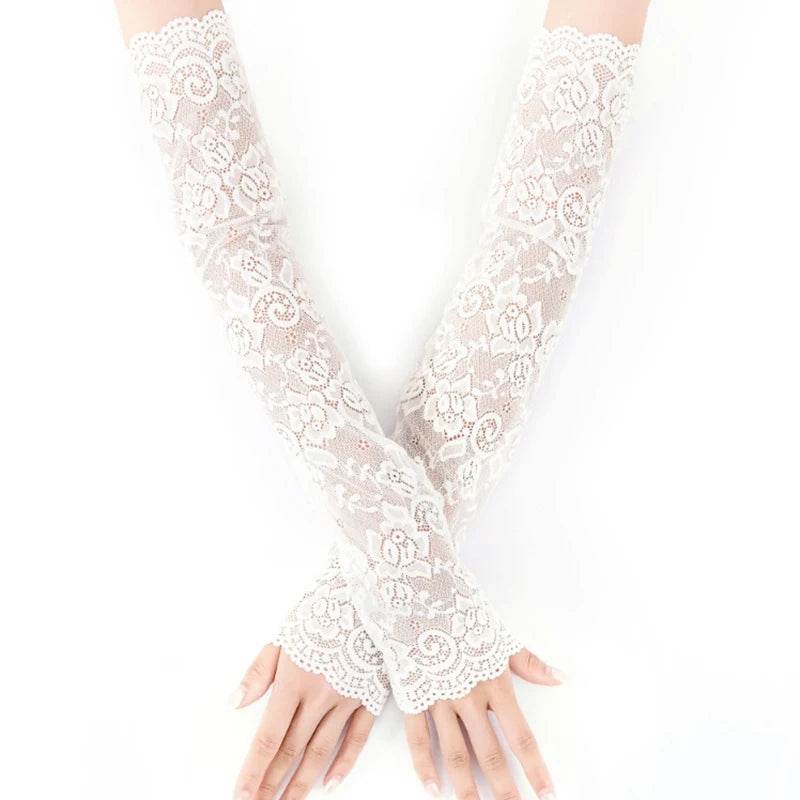 1Pair Lace Flowers Arm Sleeve Gloves Elegant Long Fingerless - Fashionqueene.com
