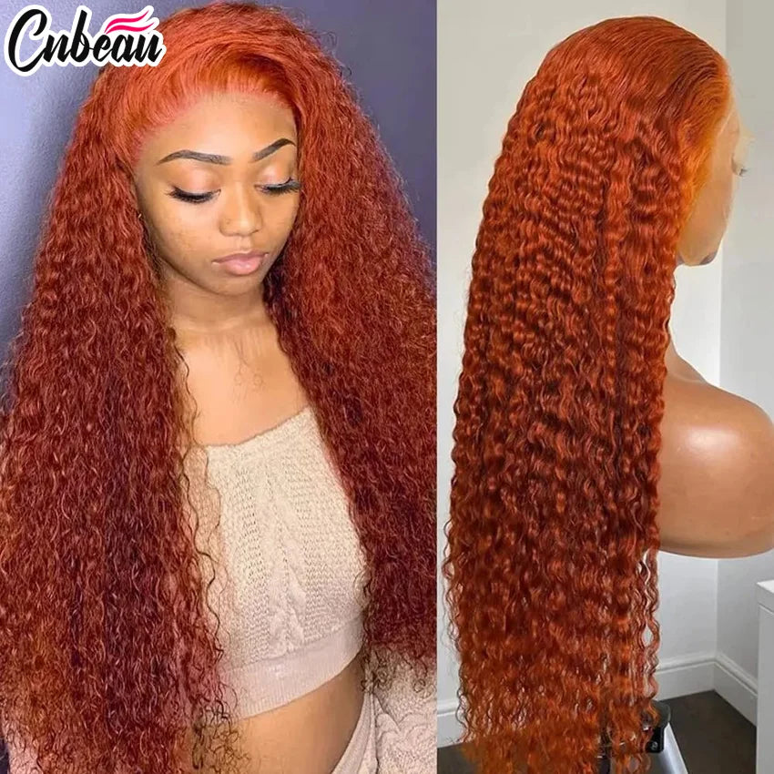 30 Inch Orange Ginger Deep Wave Human Hair Wig 13x4 13x6 HD Lace Curly Wave