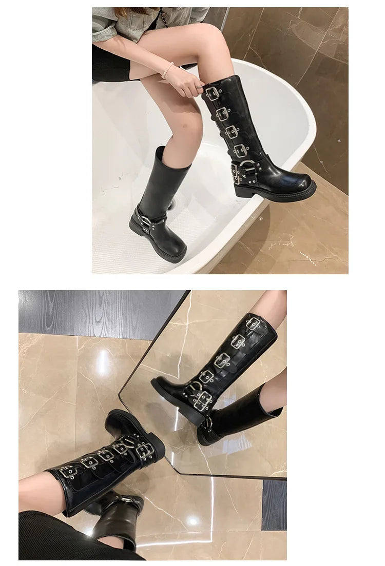 Lady Boots Women's Rubber Luxury Designer Square Toe Winter Footwear Boots