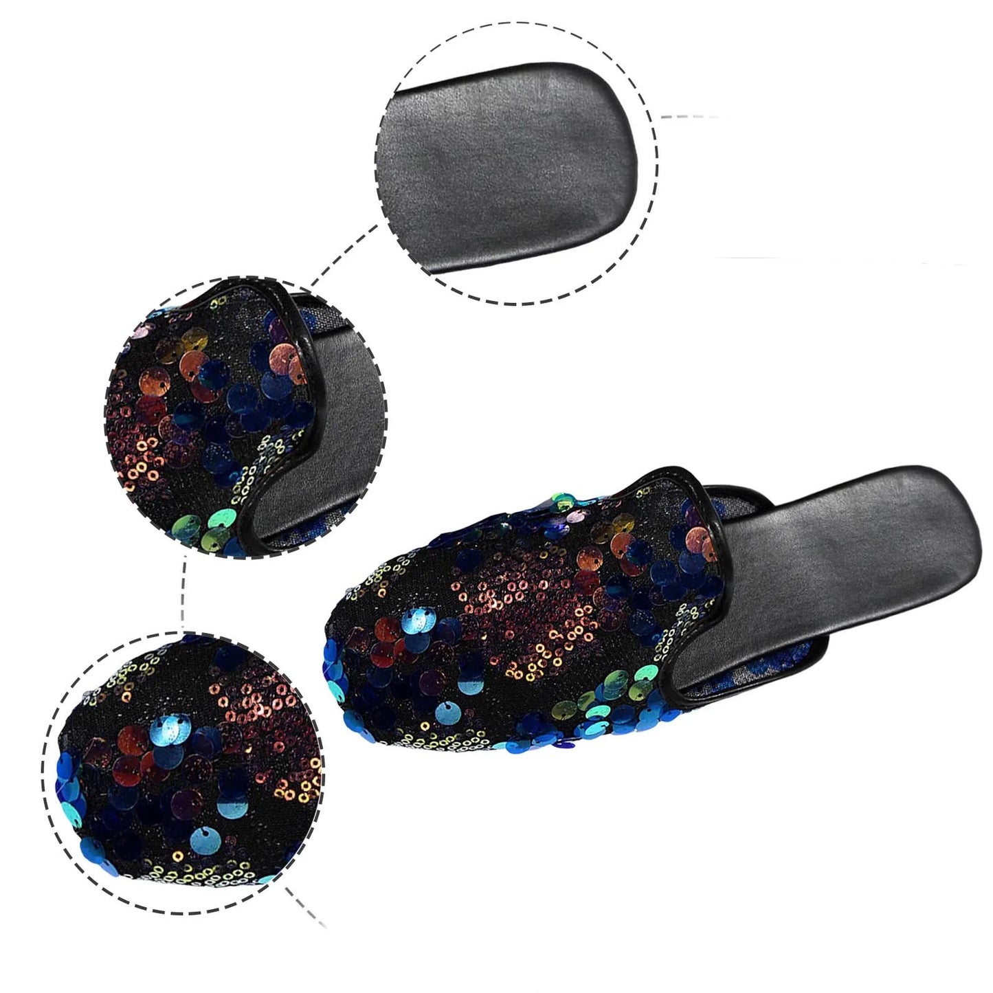 Women Casual Sequin Decoration Slipper Square Toe Flat Bottom Comfortable Sandals Slides Black / 40 / United States Black / 42 / United States