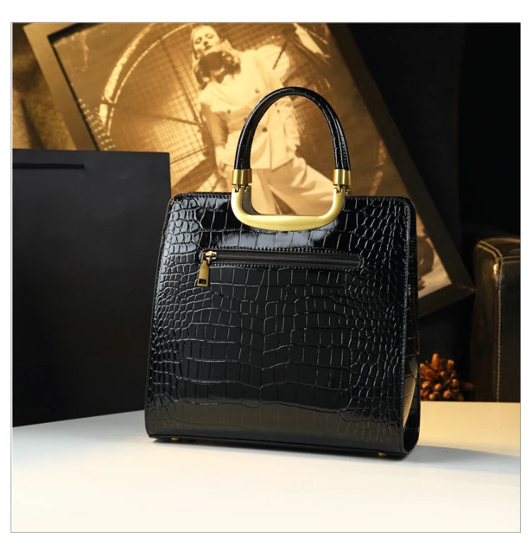 High-grade light luxury handbag Tote bag women's crocodile print single shoulder crossbody bag black Burgundy black-Burgundy-