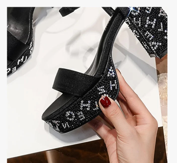 Women Sequin High-heeled Shoes Rhinestone Pumps Ladies Bling Party Shoes High-grade