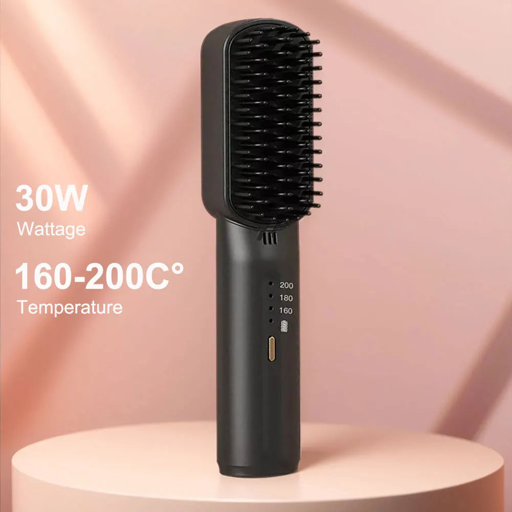 Cordless Electric Hot Comb Rechargeable Portable Straightening Brush Anti-Scald Hair Straightener Comb 3 Temp Settings for Women Pink / United States Black / United States