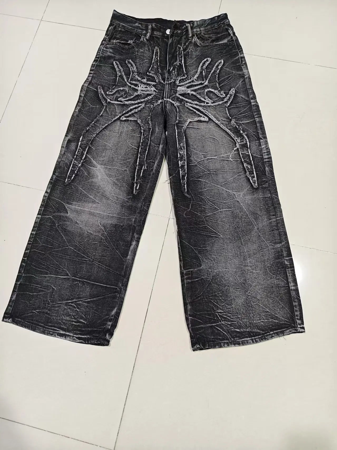Gothic Retro Oversized Baggy Fit Unisex Mopping Pants Y2K Spider Embroidered Patch Hip Hop Streetwear