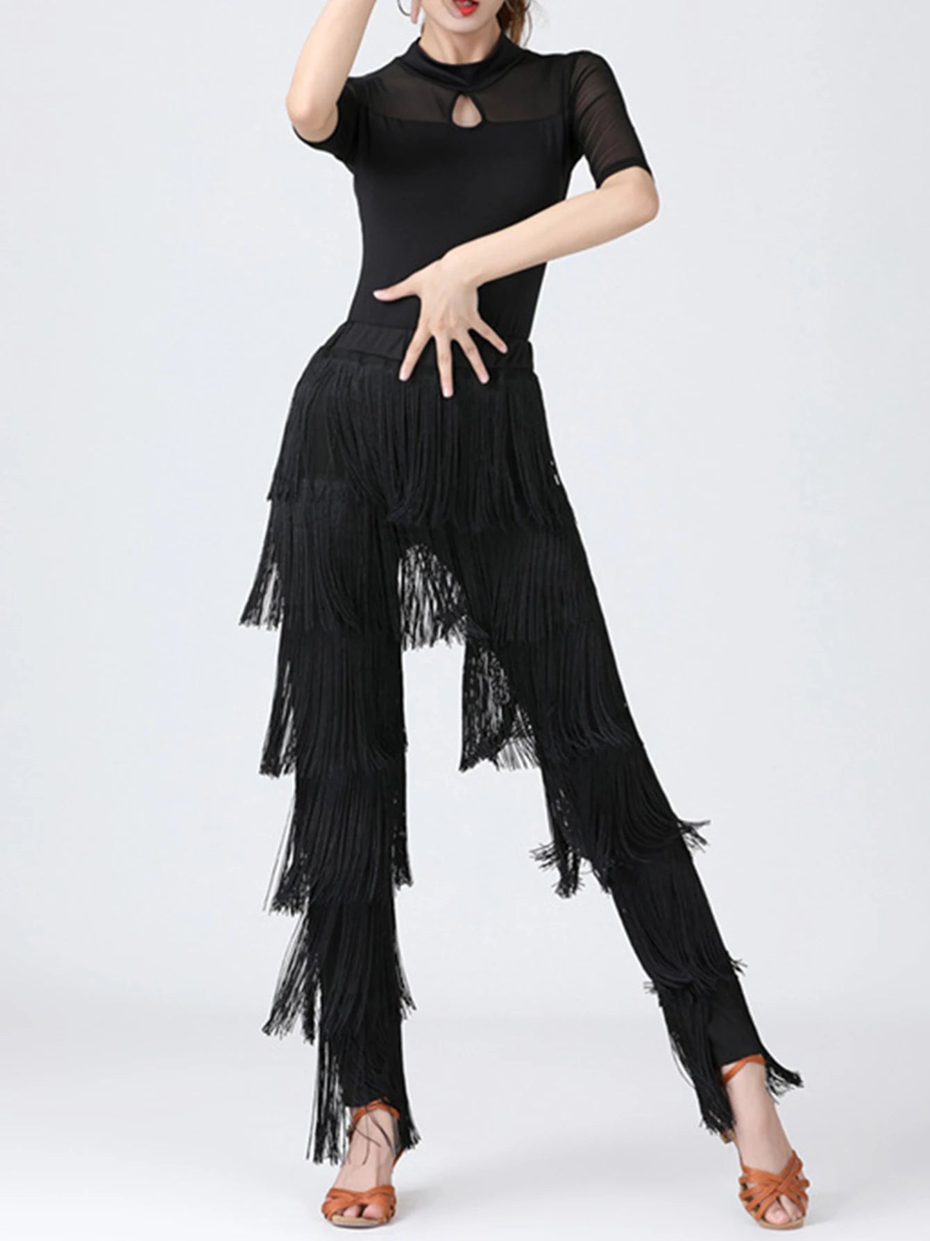 Fringed Trousers Multi-layer Solid Color Dance Trousers Tassels Plus Size