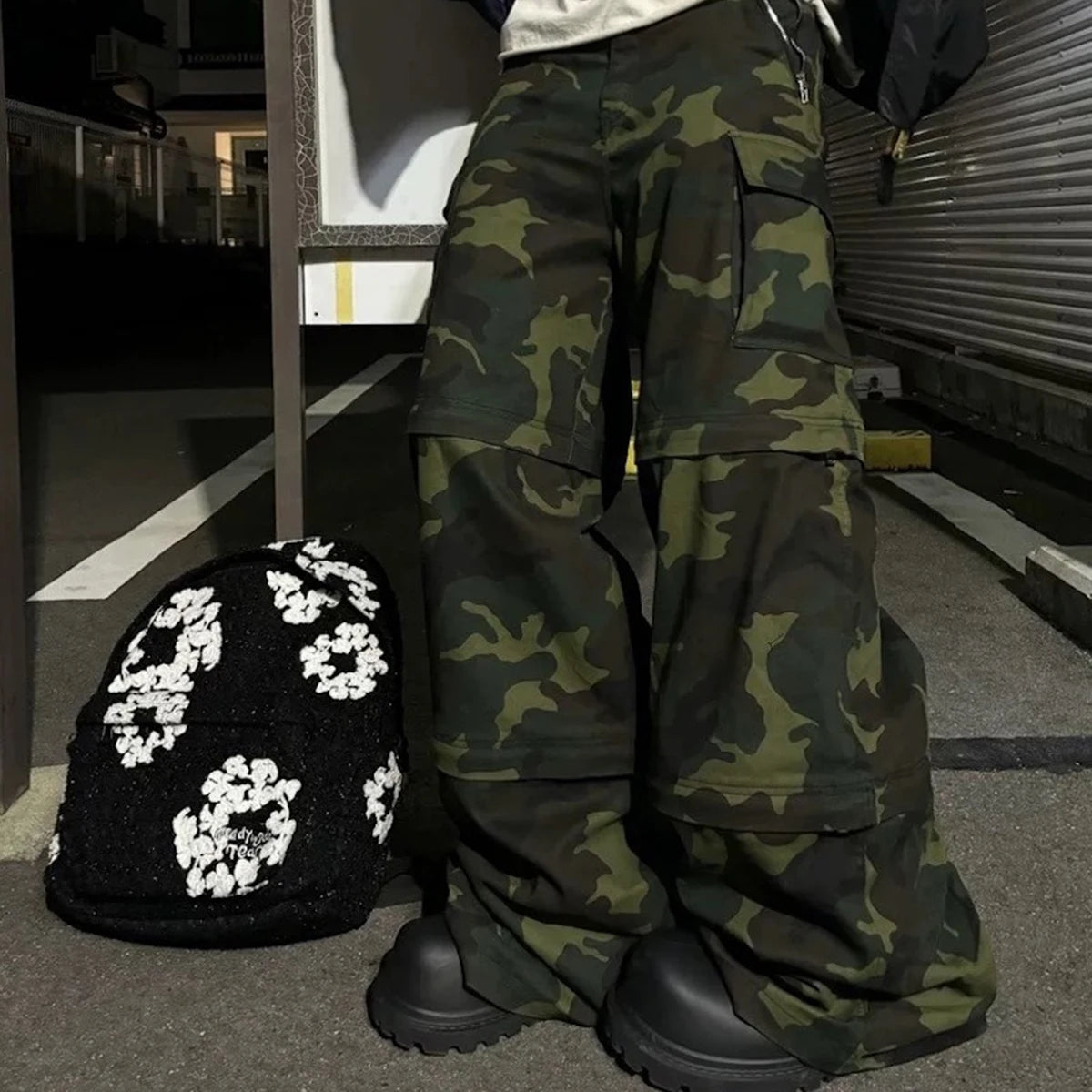 Color Match Multi-pockets Camouflage Cargo Pants for Men and Women Patchwork Baggy Overalls