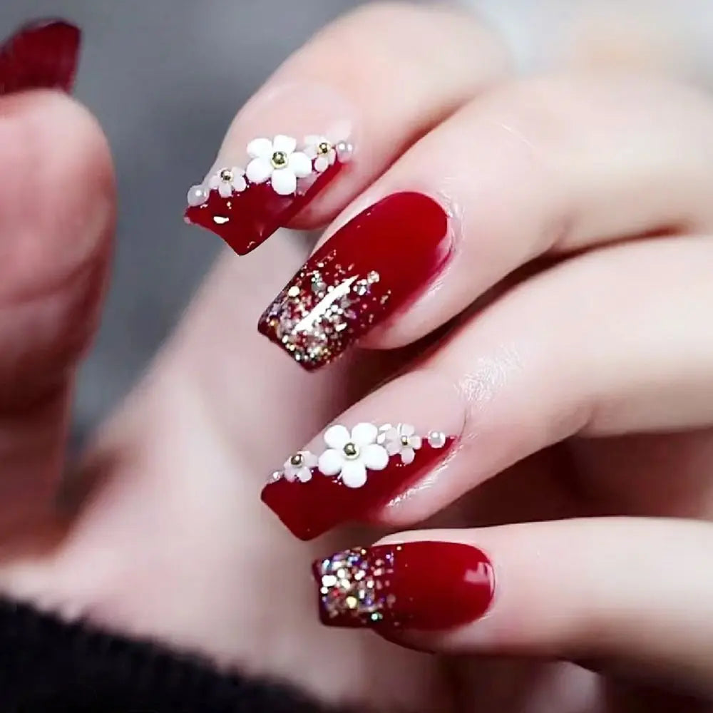 24pcs Gradient Fake Nails French Ballerina Nail Medium Coffin Press on Nails Tips AA6 AA5