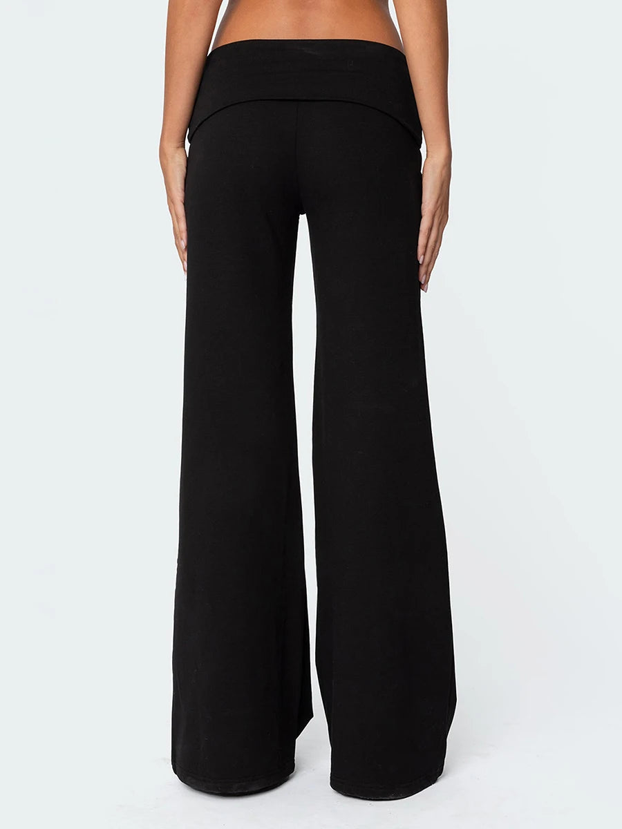 Casual Wide Leg Sweatpants Fold Over Low Rise Flare Yoga Lounge Pants