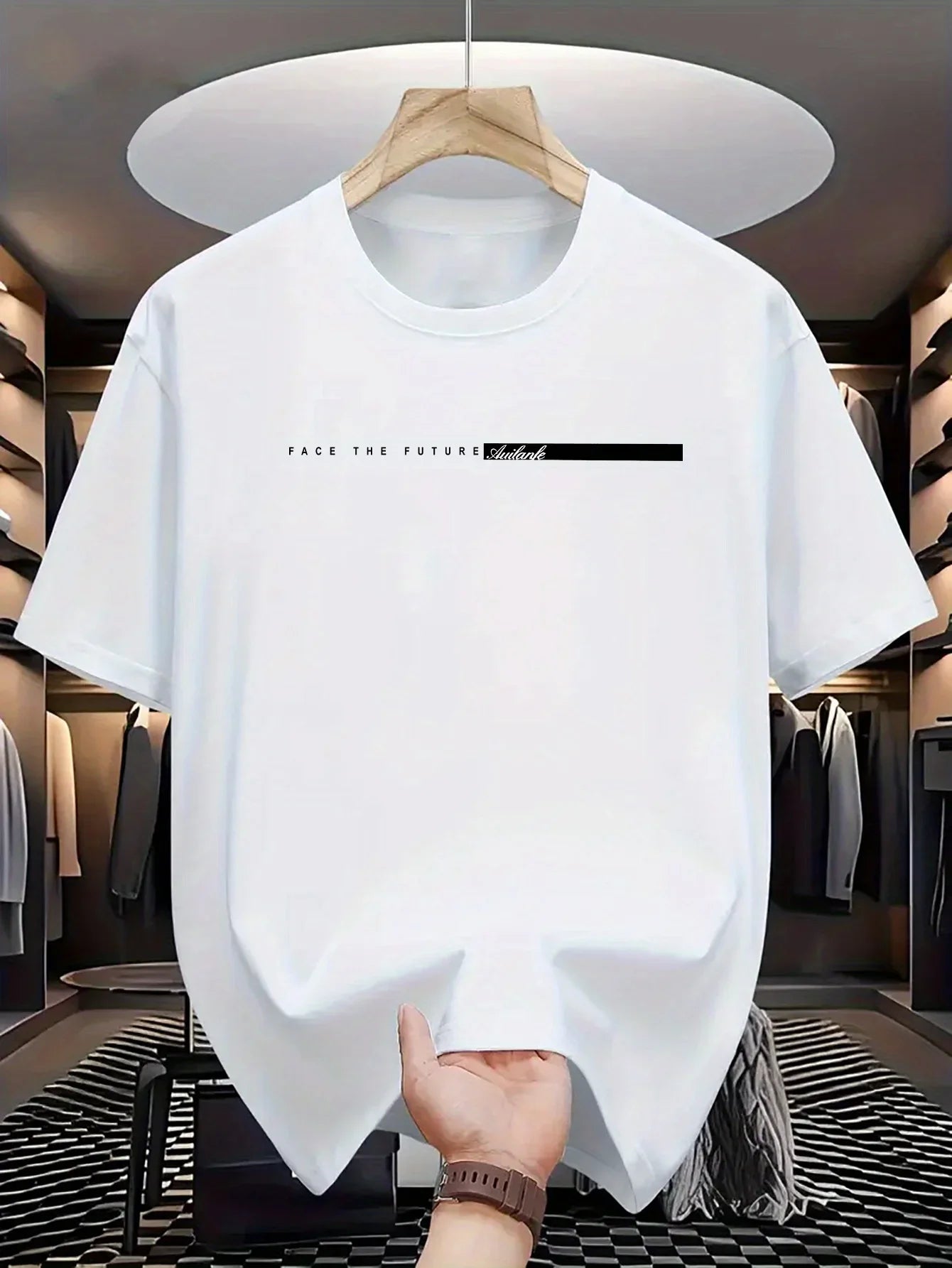 Men's Casual T-shirt, Round Neck Short Sleeves Letter Print Unisex Short Sleeves