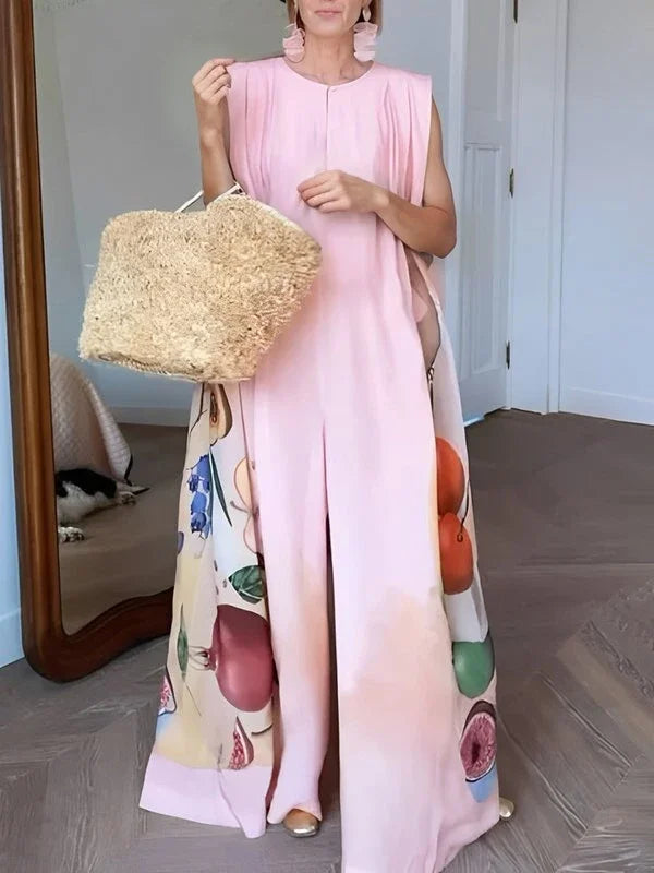 Sleeveless Wide Leg Jumpsuits Elegant Fruit Printed Urban Casual Going Out Outfits
