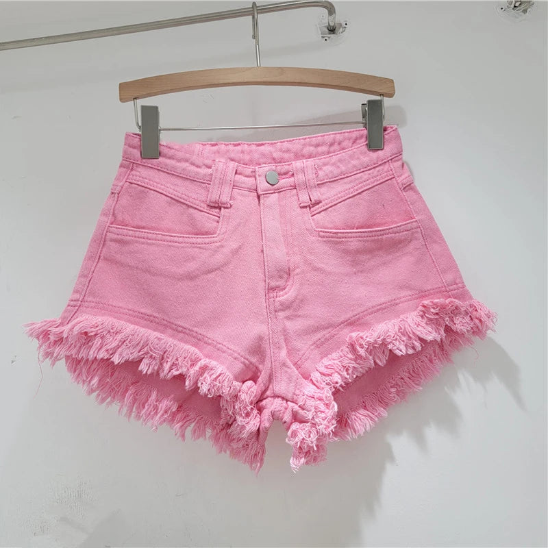 Denim Shorts Pants Low Rise Slim Lady Crop jeans Distressed Chic Casual Short Trousers