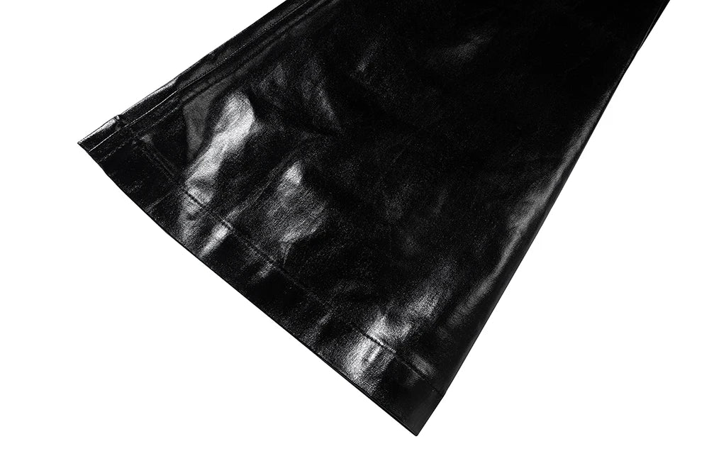 High Street Wide Leg Glossy Leather Pants Sashes Boot Cut Men and Women Straight Baggy Casual Jeans Oversized Flared Trousers