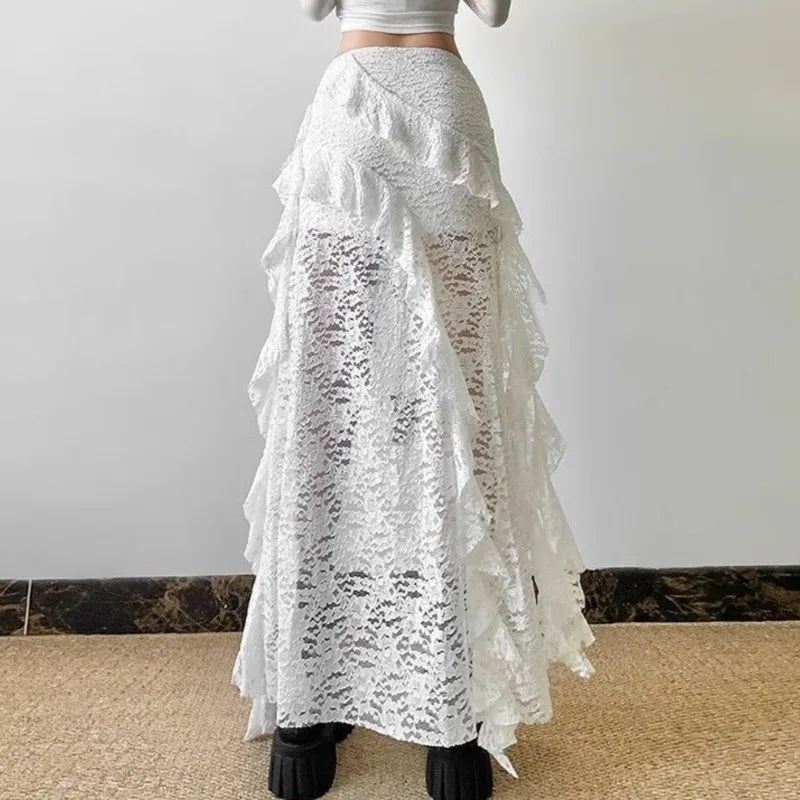 Gothic Skirt Women's Lace High waist Casual Aesthetic Long Skrit Hip hop