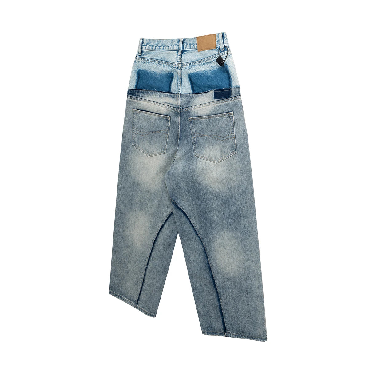 CUT-UP Double-layer Double Waist Patchwork Baggy Jeans for Men and Women Straight Casual Loose