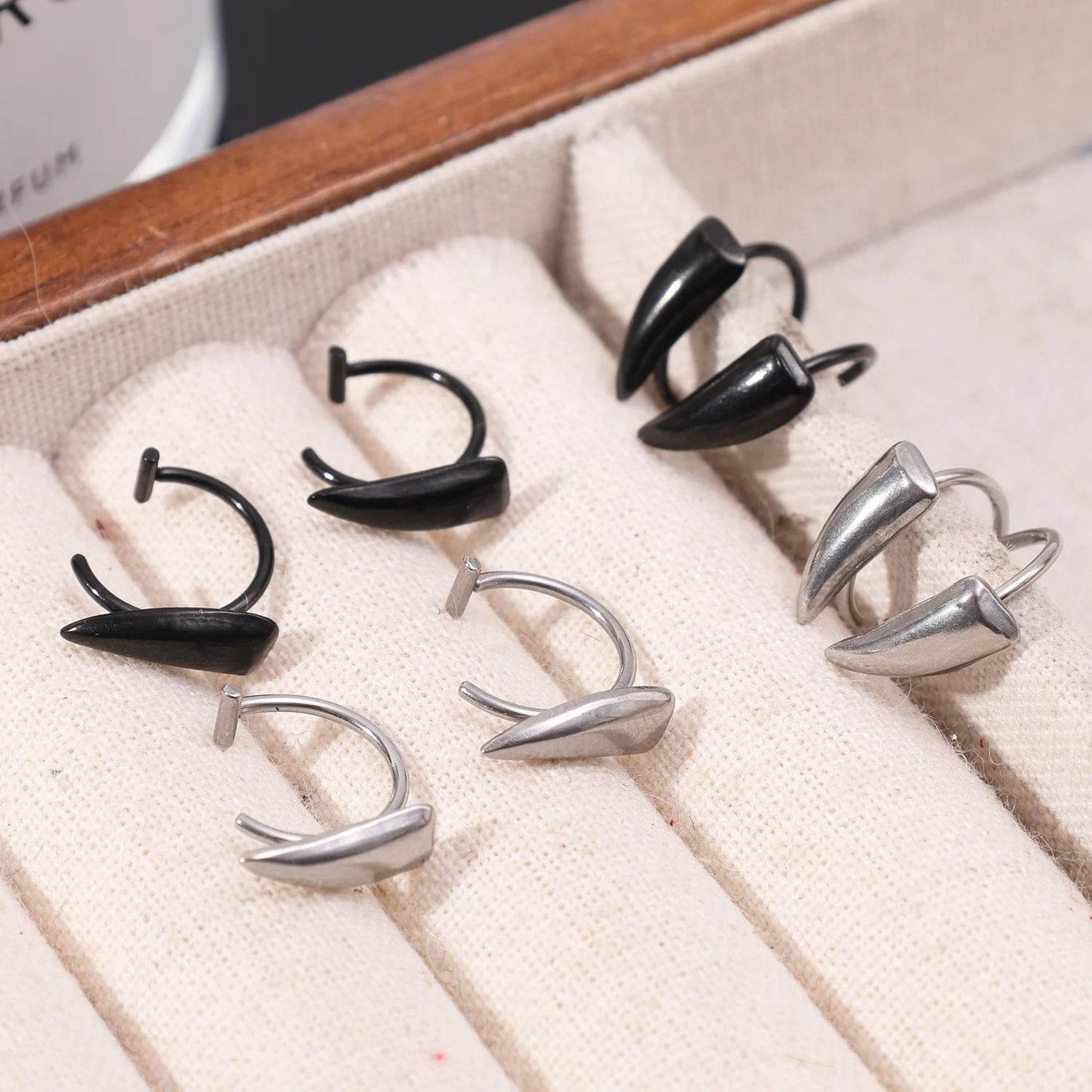1pair Stainless Steel Sharp Teeth Fake Piercing Lip Ring Punk Exaggerated Jewelry for Women Gothic - Fashionqueene.com