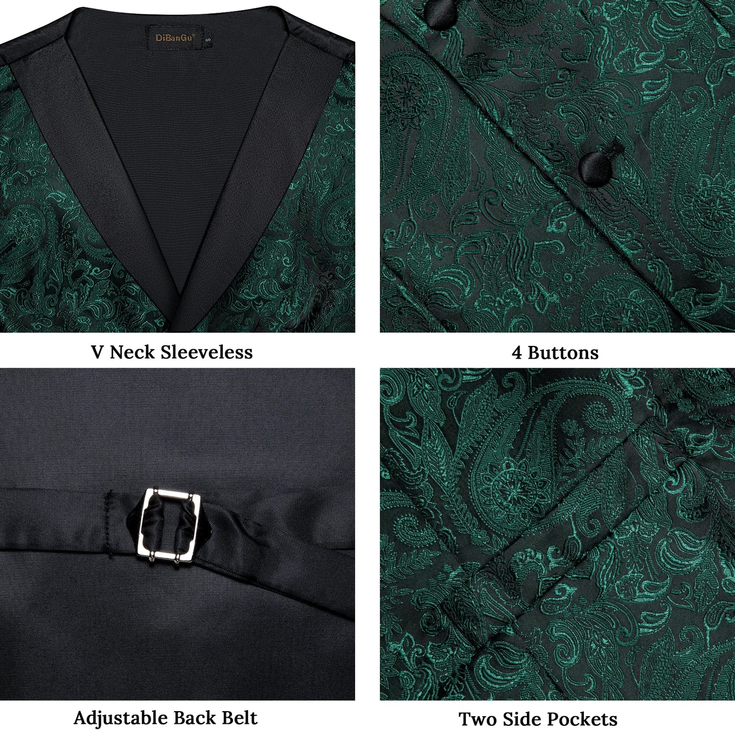 Men's Paisley Silk Suit Vest with Macthing Golden Paisley Neck Tie Handkerchief Cufflinks Wedding Prom Tuxedo Waistcoat