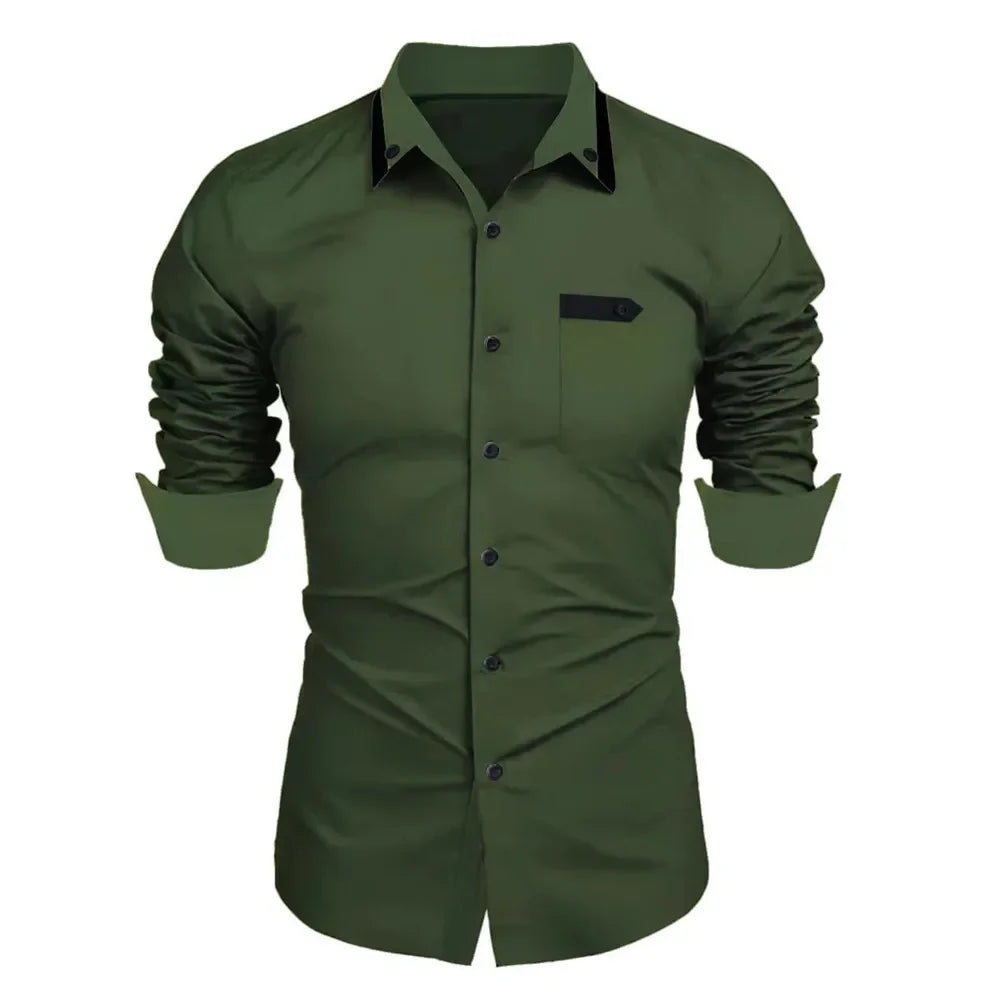Men's Casual Solid Color Long Sleeve Shirt Soft and Comfortable