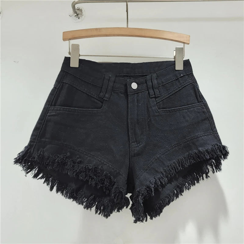 Denim Shorts Pants Low Rise Slim Lady Crop jeans Distressed Chic Casual Short Trousers
