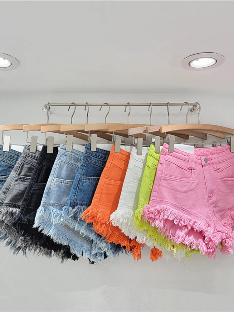 Denim Shorts Pants Low Rise Slim Lady Crop jeans Distressed Chic Casual Short Trousers