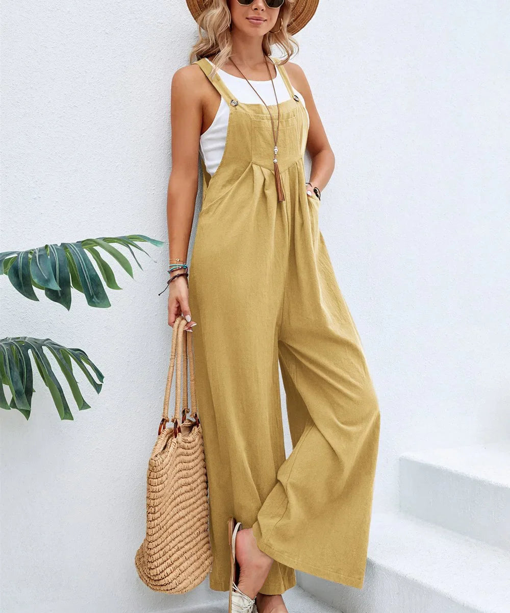 Women's jumpsuit with wide legs, long pants, high waist, casual pocket, street wear