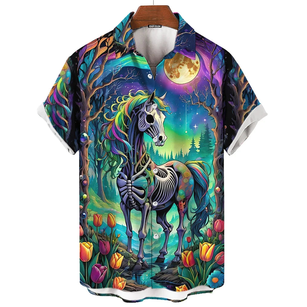 Day Of The Dead Shirt Skull Men's Shirts Skull Face 3d Print Short Sleeve Retro Loose