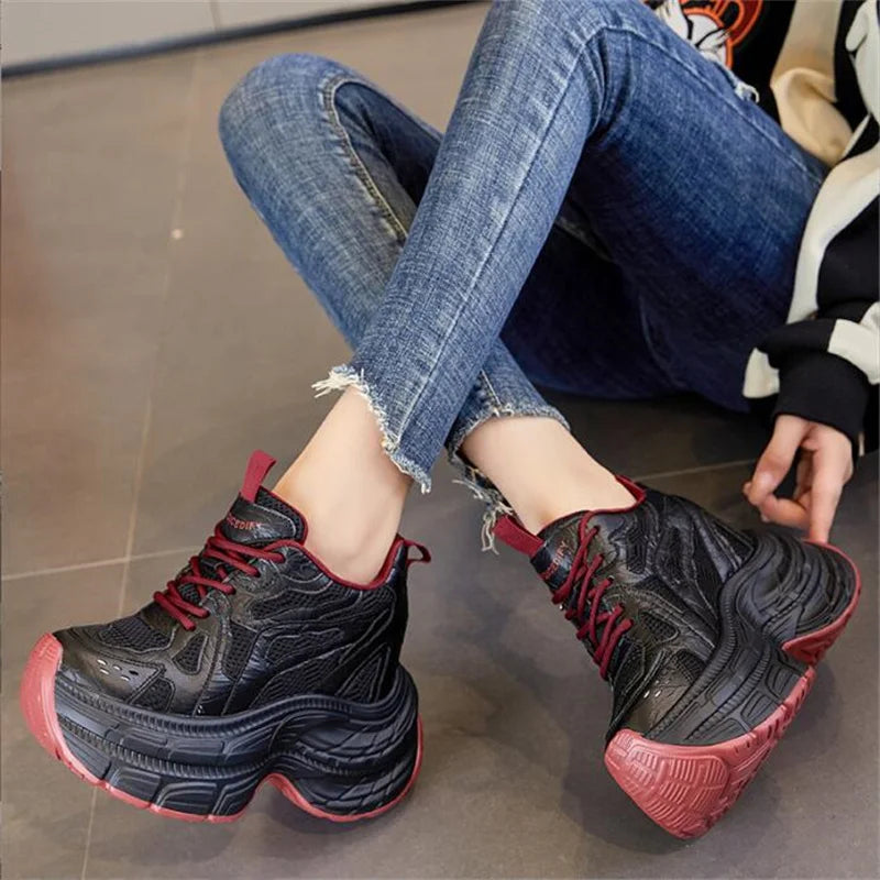 Genuine Leather Vulcanize Comfort Chunky Sneaker Loafer High Brand Platform Shoes