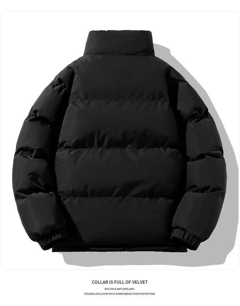 Warm Parka Coat Fleece Inside Male Solid Color Stand Collar Cotton Jacket Men's