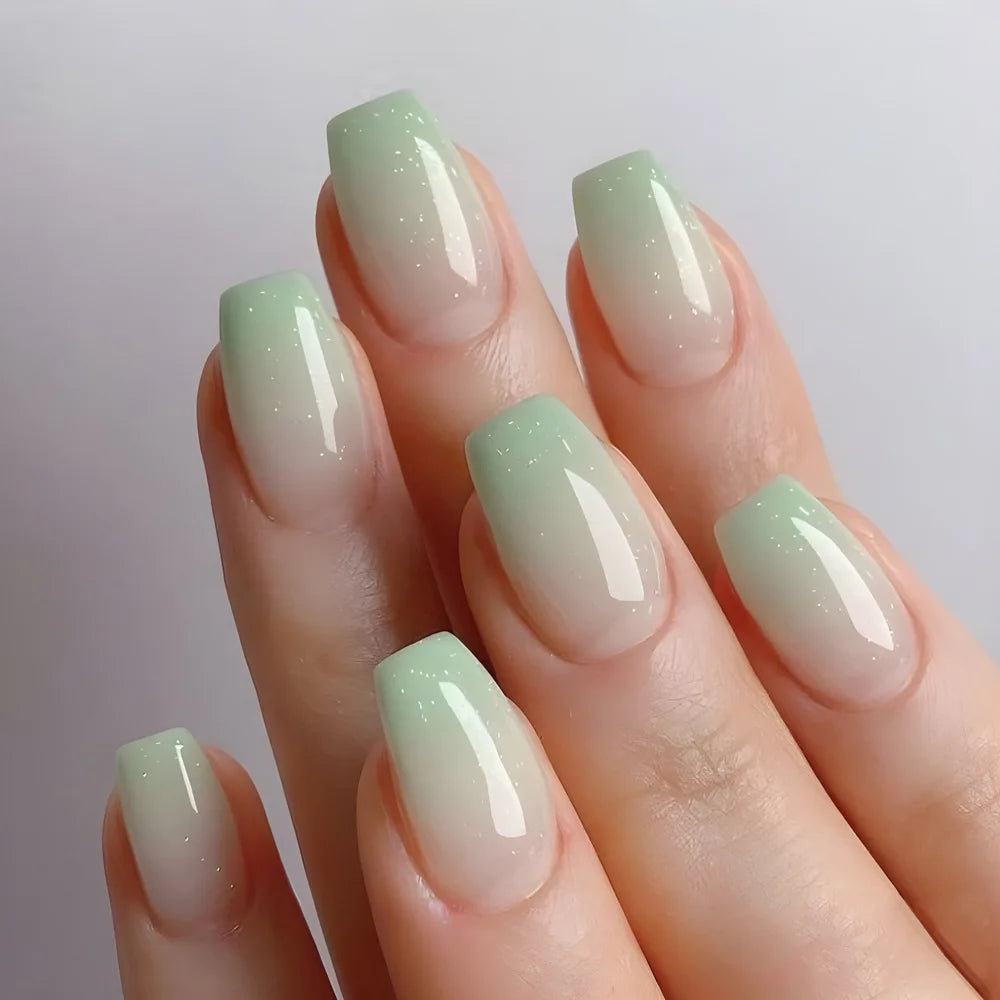 24pcs Gradient Fake Nails French Ballerina Nail Medium Coffin Press on Nails Tips AA6 AA5